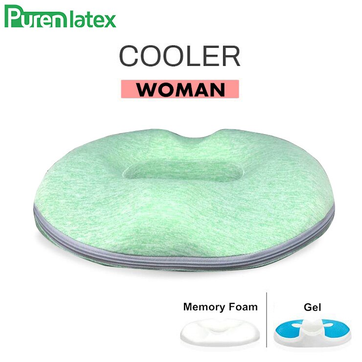 PurenLatex Summer Ice Cold Gel Memory Foam Office Chair Cushion Car Seat Coccyx Comfort Hemorrhoids Treat Post Surgery Pillow: Women Green