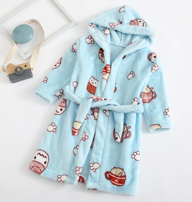 Efterår vinter børn pyjamas frugt tegneserie dyremønster baby drenge piger badekåbe varm solf robes flannel nattøj: B / 5