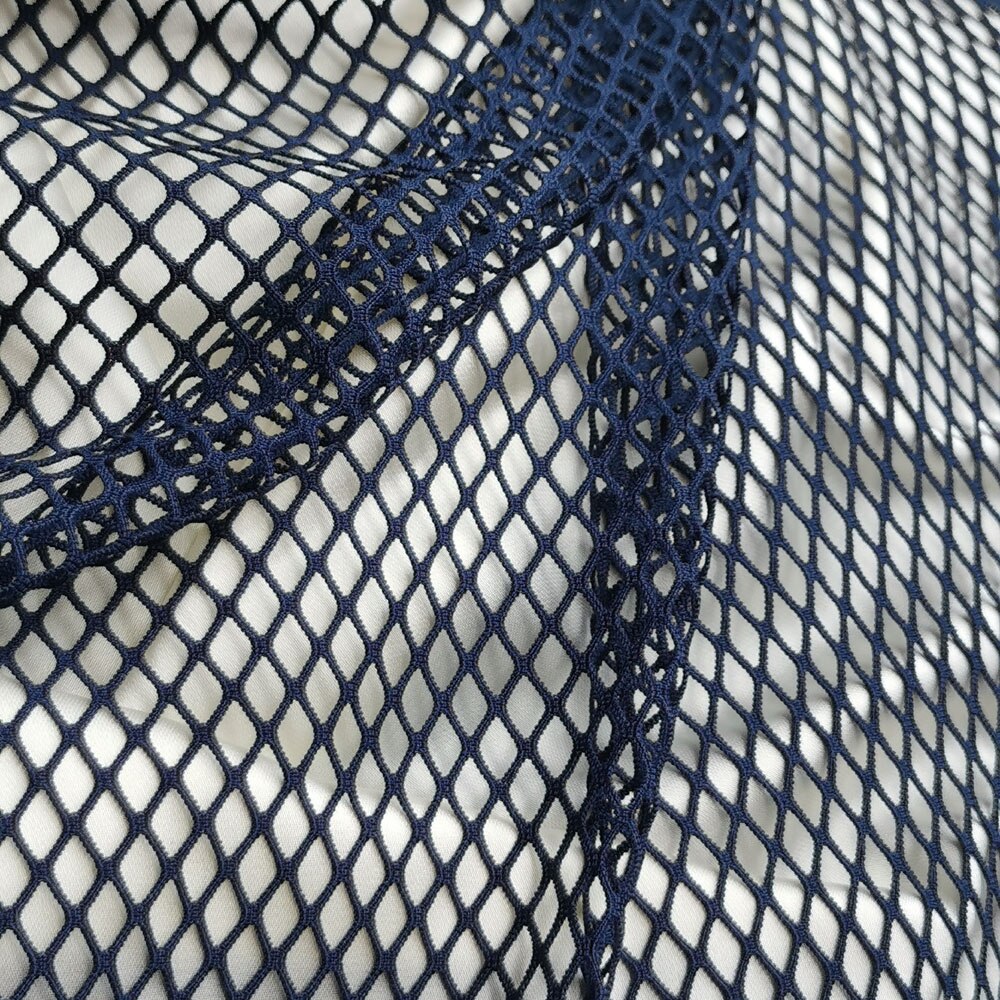 Tela de malla metálica de LICRA azul marino de , celosía elástica para ropa, tejido de tul hueco, a cuadros, con forma de diamante: 50cm / navy (no strass)