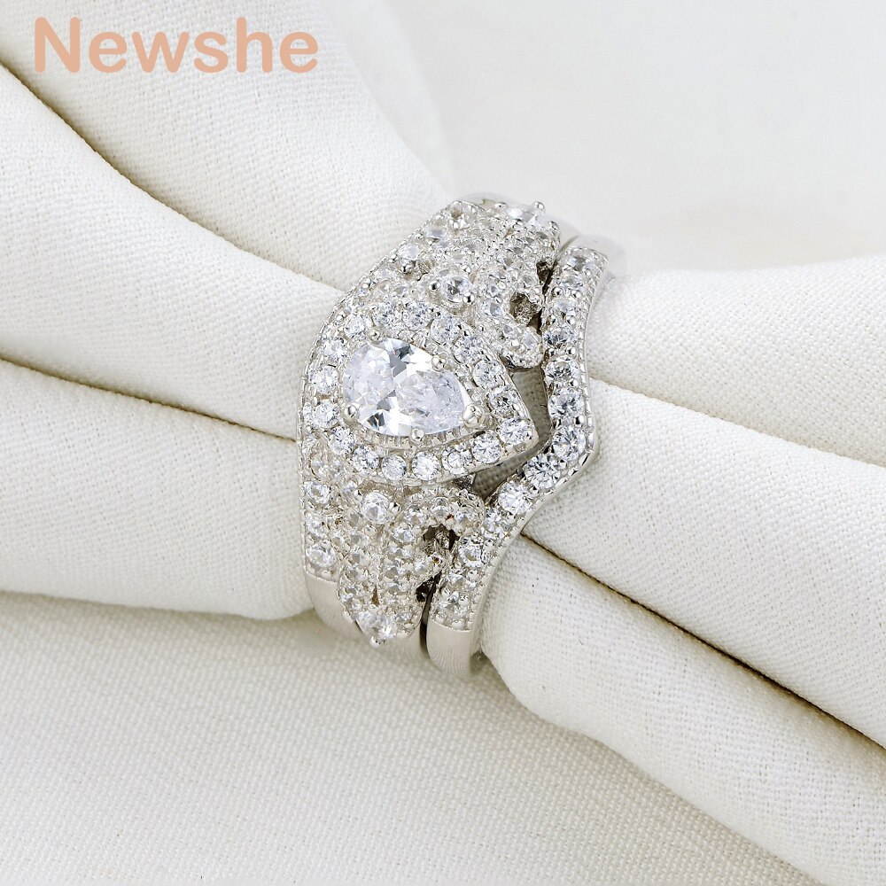 Newshe-anillos de boda de Plata de Ley 925 para mujer, conjunto de anillos de compromiso con forma de pera de 1,4 Ct AAAAA CZ, joyería clásica NR5015, 3 uds.