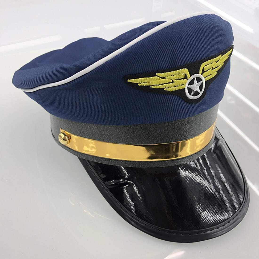 1Pcs Kinderen Vlucht Cap Pretend Play Captain Pilot Hoed Rollenspel Speelgoed Voor Kids Boys -Marineblauw/Zwart