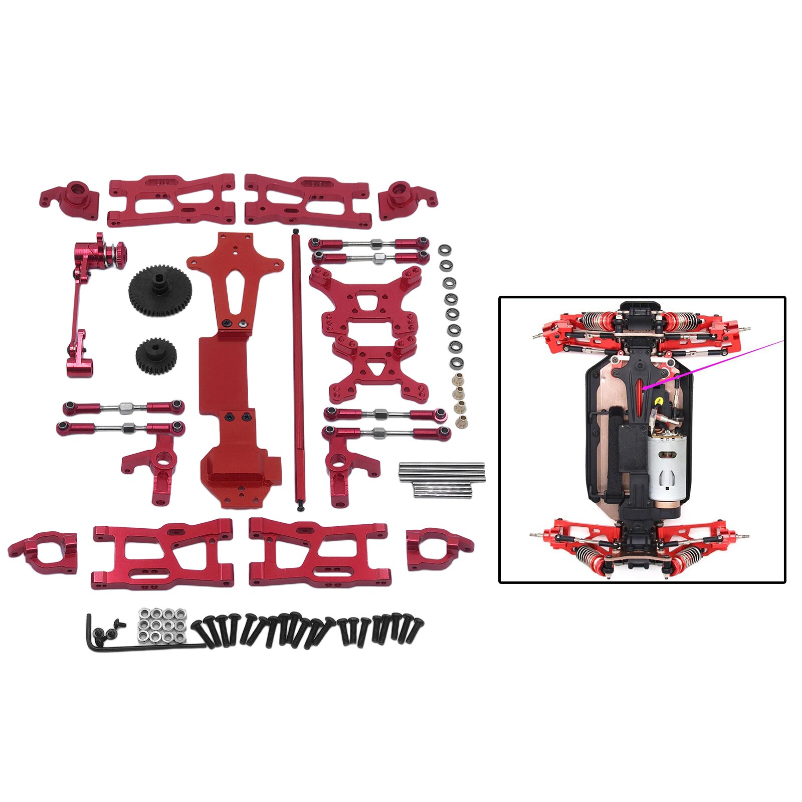 1/14 Rc Metal Voor Achter Swing Arm + C-Vormige Seat + Motor Gear + Trekstang Voor Wltoys 144001 1/14 Crawler Vrachtwagens Diy Accessoire: Rood