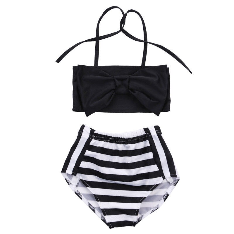Söt baby barn flicka bikini set badkläder randig triangel rosett simbaddräkt baddräkt stolt prinsessa strandkläder