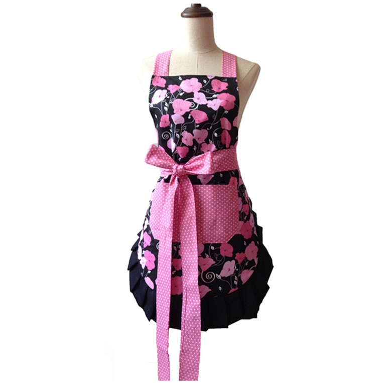 Retro Kitchen Apron Woman Flirty White Apron Frosted Cupcake Striped Polka Dot Ruffled Salon Avental de Cozinha Divertido