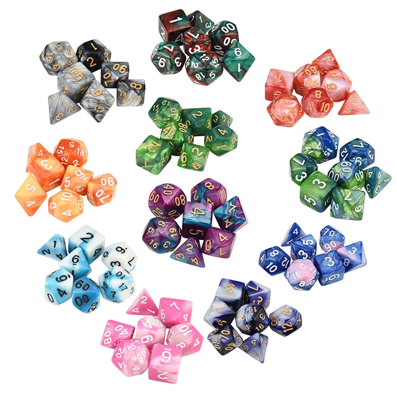7Pcs dice set trgp game veelvlak D4-D20 multi-facet dice toren acryl dados rpg twee-kleur multi-geconfronteerd dnd dobbelstenen 30A19