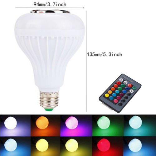 LED Wireless Bluetooth Bulb Light Speaker RGB 12W Smart Music Play Lamp+Remote