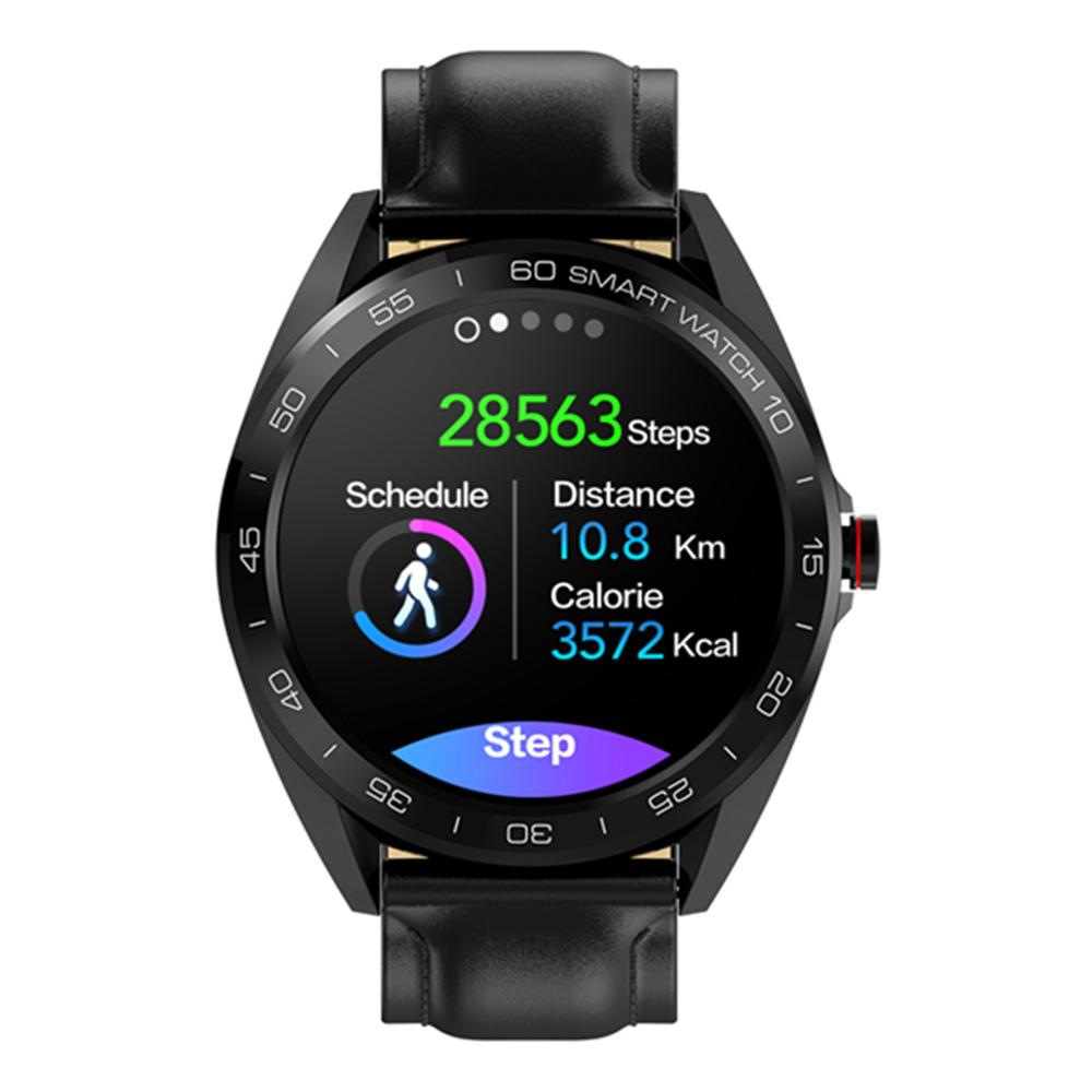 K7 écran rond montre intelligente fréquence cardiaque pression artérielle moniteur de sommeil Smartwatch Fitness Tracker horloge pour hommes pk Huawei: Black Leather / with box add 8GB TF