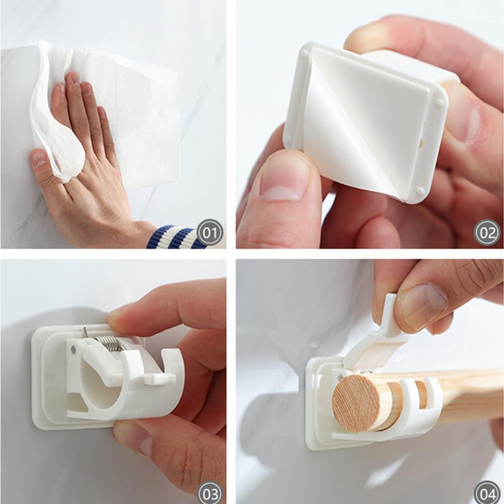 2Pcs White Self Adhesive Hanging Rod Clip Wall Curtain Hanging Rod Clamp Hooks Shower Curtain Rod Fixed Clip Hanging Rack Hook