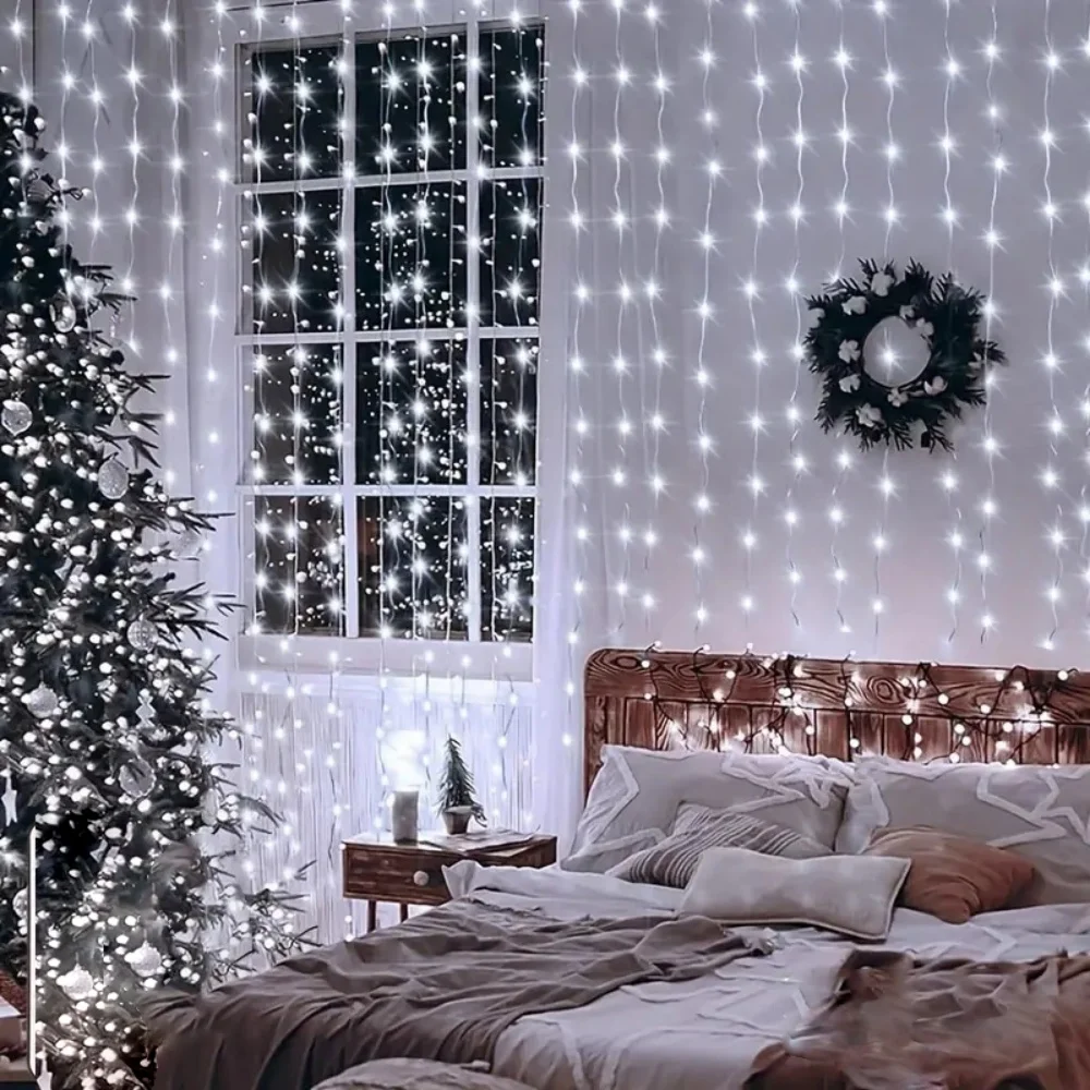 Guirnalda de luces LED para cortina, decoración USB de 3/4/6M, guirnalda navideña, lámpara de hadas, 8 modos para el hogar, jardín, de Navidad, decoración de boda