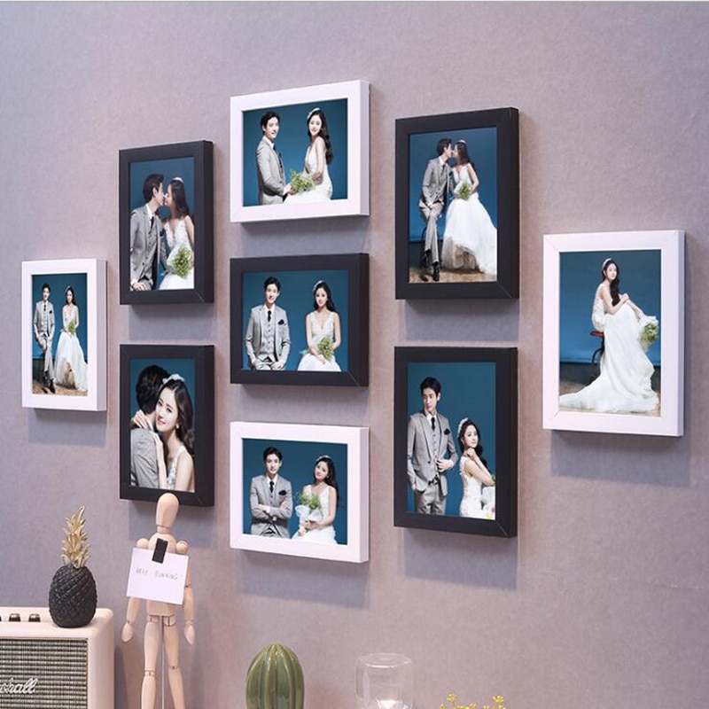 9 stk/sæt 7 tommer billedrammer væg fotoramme sæt bryllupsfotoserier familie fotorammer til billedvæg indretning: Mørkegrå