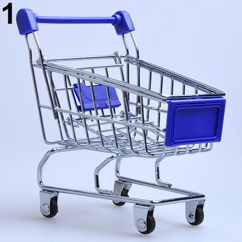 Carrito de mano para supermercado, Mini carrito de compras, decoración de escritorio, almacenamiento, juguete para: Azul