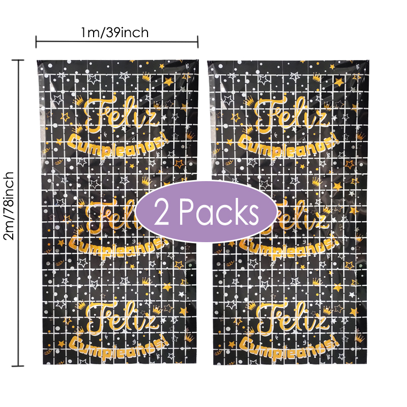 2 Packs Spanish Happy Birthday Foil Curtains Birthday Party Backdrop Decorations Feliz Cumpleanos Birthday Decor Background: Coffee