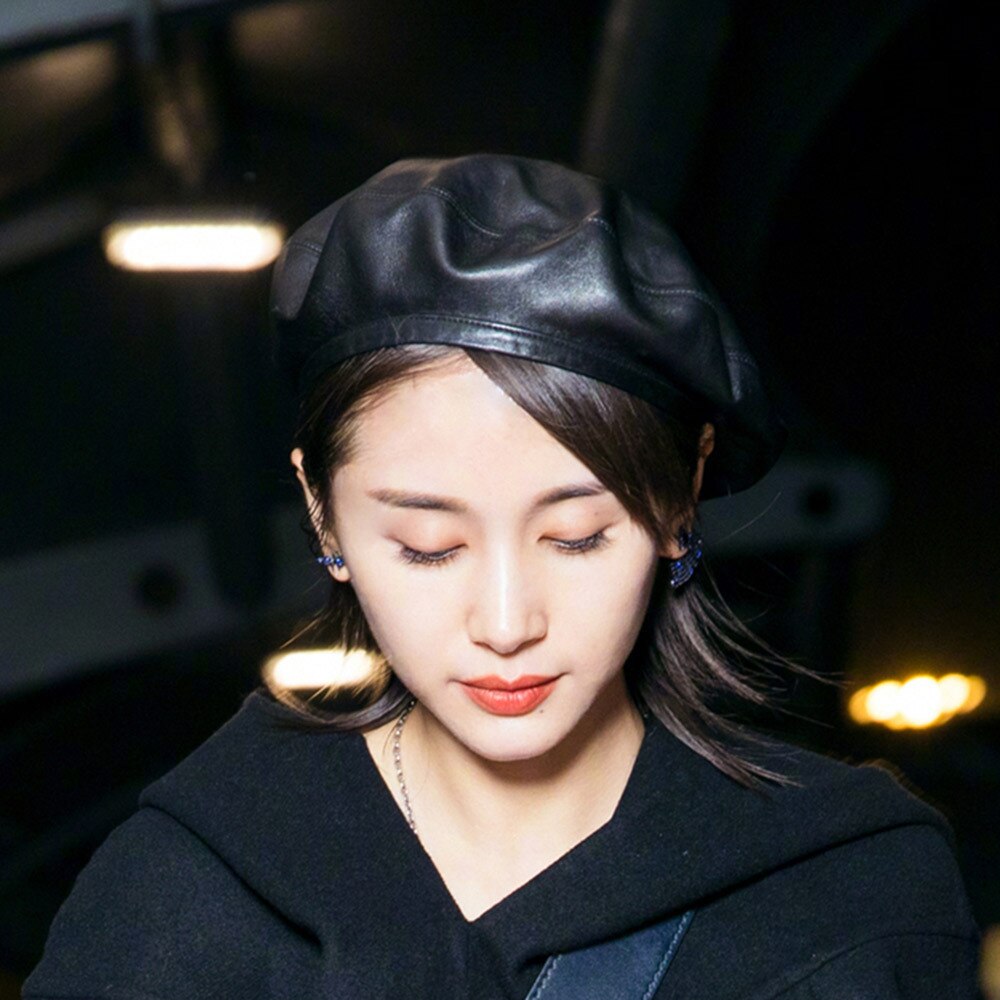 Women Autumn Ainter Pu Leather Solid Berets Hat Female Girls Outdoor Travel Leather Beret Vintage French Hat Baret