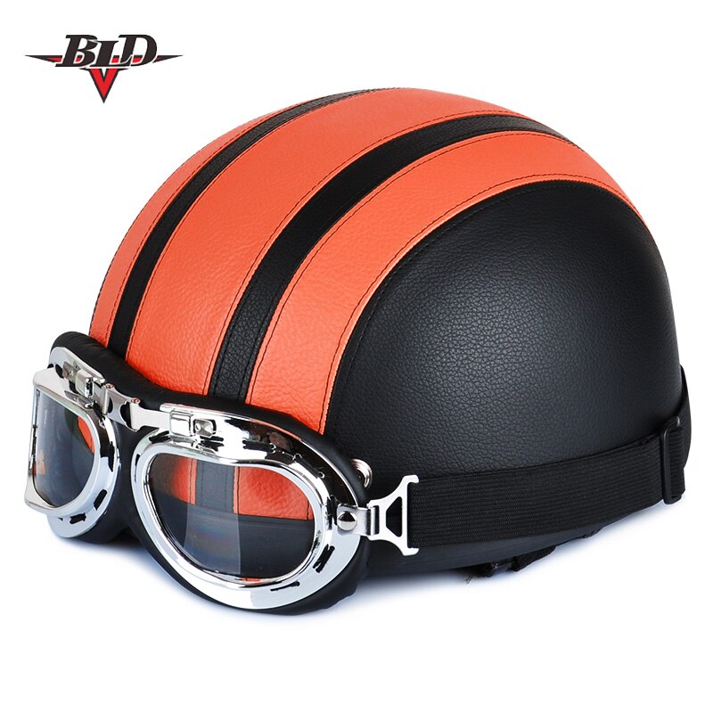 Retro Motorhelm Open Half Jet Helm,Scooter Helm Met Vizier, DOT/ECE Goedgekeurde Bromfiets Helm Voor Volwassen Mannen En Vrouwen E,S 54-55cm