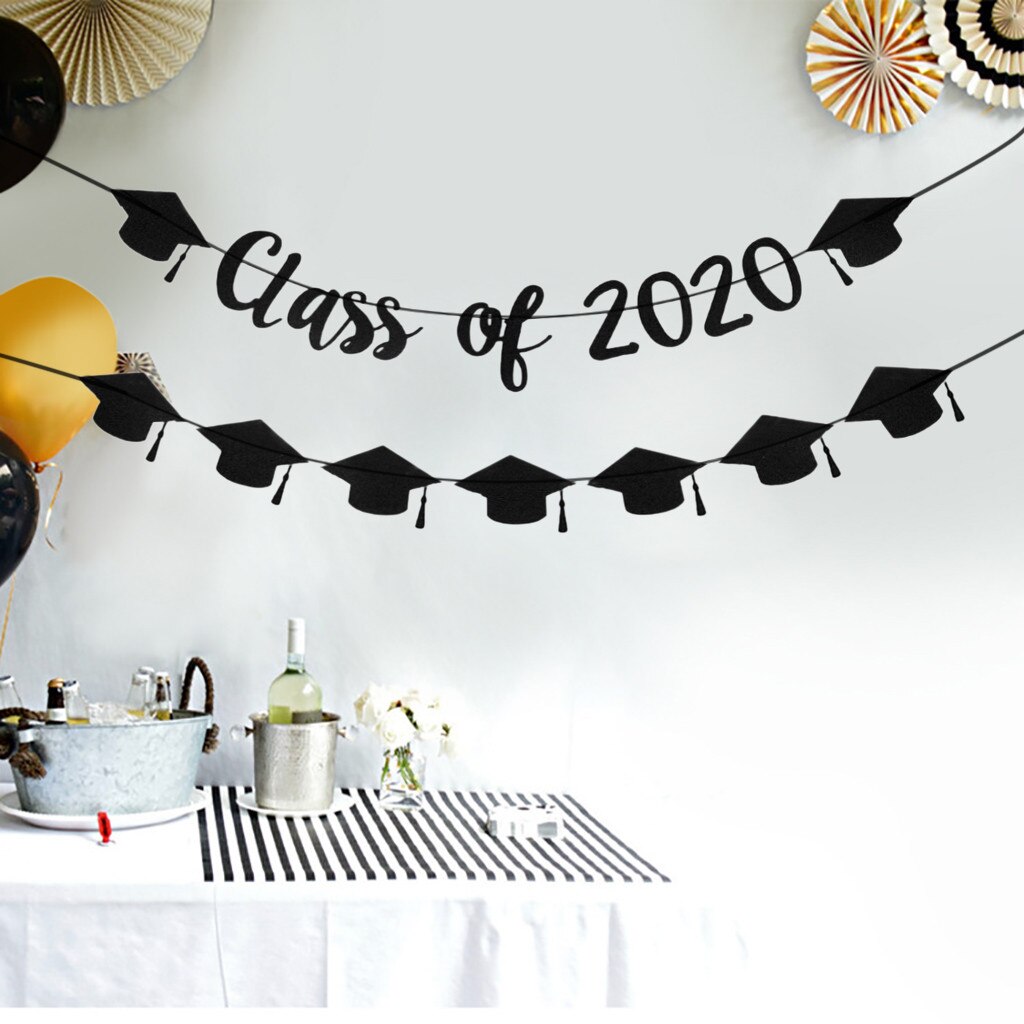 Adult Graduation Cap hat with Tassel Golden/Black Graduation banner party for High School and College