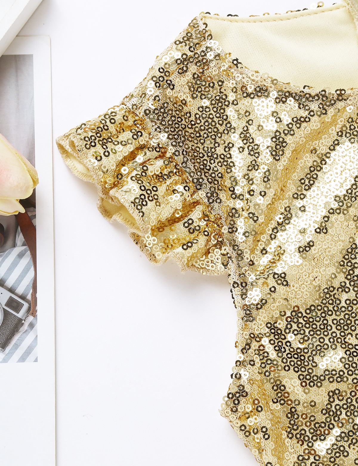 Hauts en prune pour filles, Costume sirène, avec paillettes scintillantes à manches courtes, hauts de fête d'anniversaire carnaval, Costume de Jazz et de danse