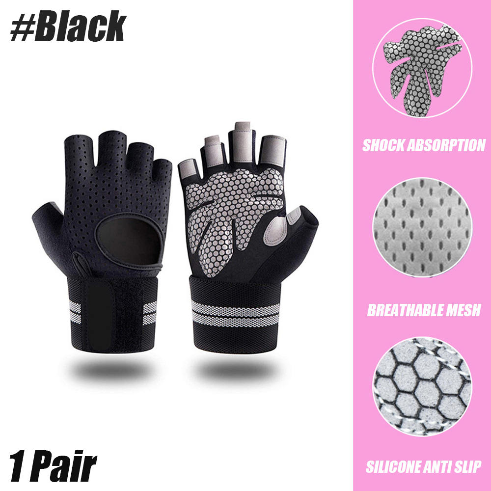 Guantes antideslizantes con mancuernas para hombre y mujer, Protector de muñeca para levantamiento de pesas, Crossfit, culturismo, entrenamiento deportivo, gimnasio, 1 par: Negro / Pequeño