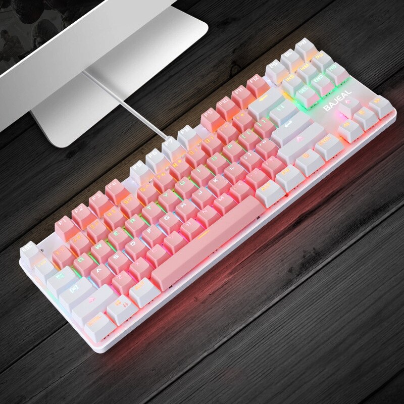 BAJEAL K100 Two-Color Keyboard 87-Key Green Axis Keycap USB Wired Mechanical Keyboard Gaming