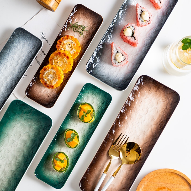 Steen Keramiek Lange Sushi Plaat Nordic Westerse Voedsel Plaat Eenvoud Schoon De Rechthoek Dessertbord Snack Servies