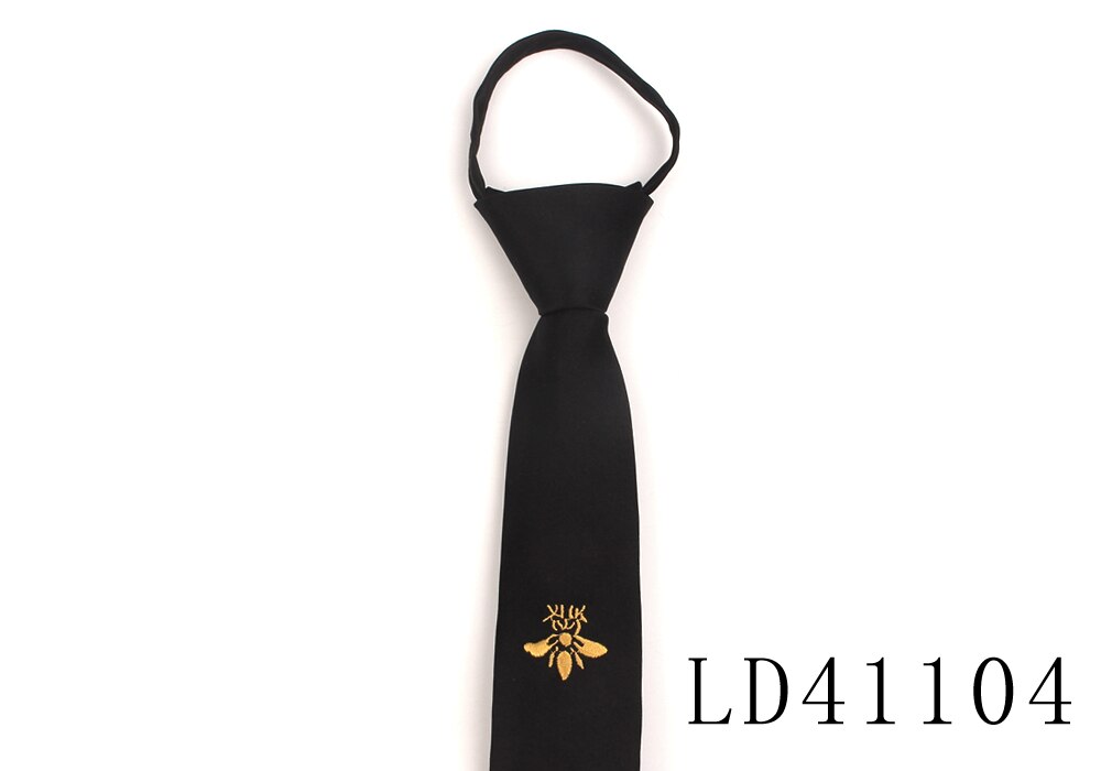 Cravates noires brodées pour hommes et femmes, cravates décontractées simples pour garçons et filles, costumes d'étudiants, cravate mince à fermeture éclair: LD41104
