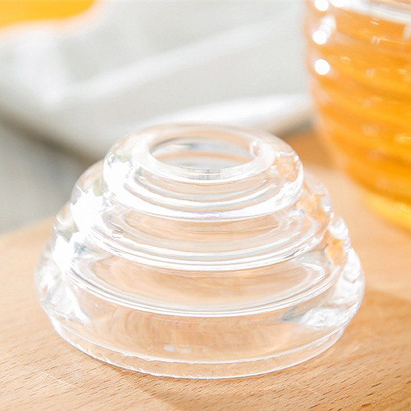 Honey Pot Clear Jar with Dipper Lid Beehive Style for Home Kitchen P7Ding