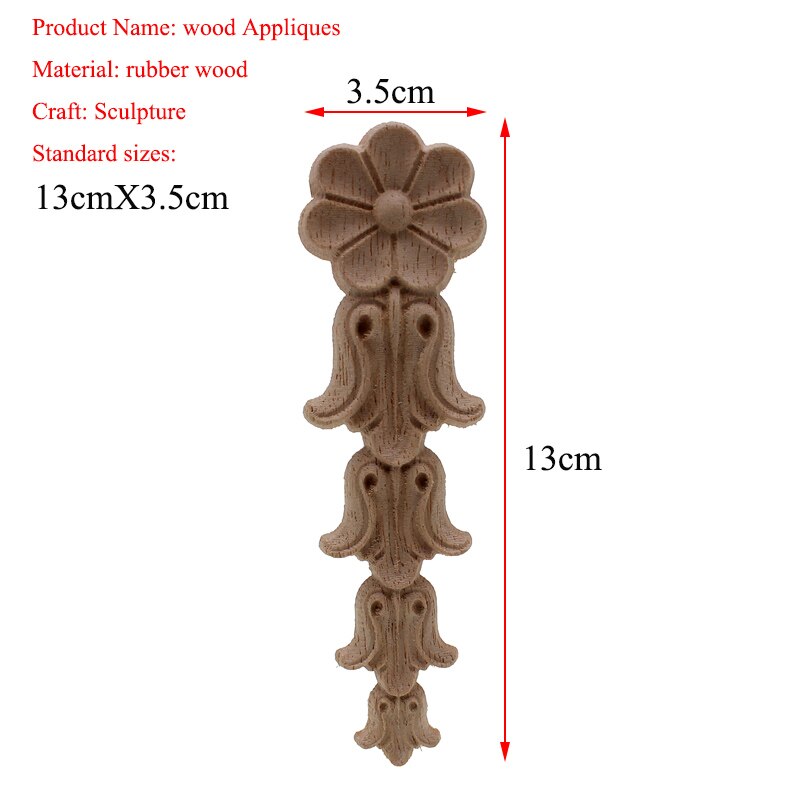VZLX Flower Wood Carving Natural Wood Appliques for Furniture Cabinet Unpainted Wooden Mouldings Decal Decorative Figurine: 13cmX3.5cm