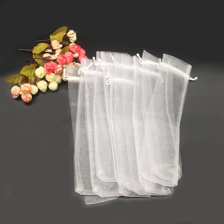50 stuks Wit Koord Organza Folding Hand Fan Pouch Party Wedding Bags 25mm x 6mm