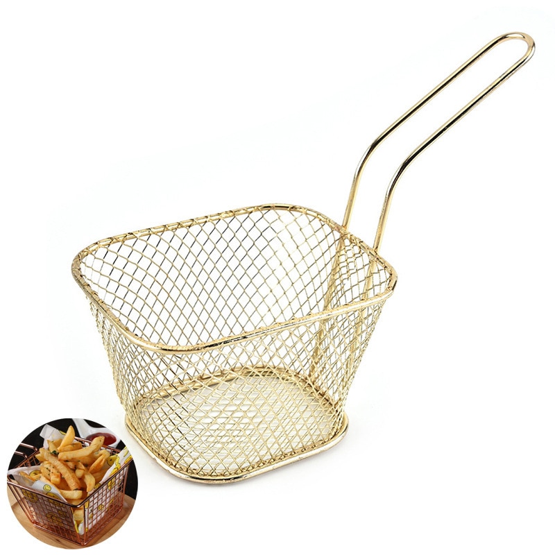 1PC Stainless Steel Metal Basket Serving Food Presentation Cooking Tools French Fries Basket Mini Fry Storage Kitchen Housewares