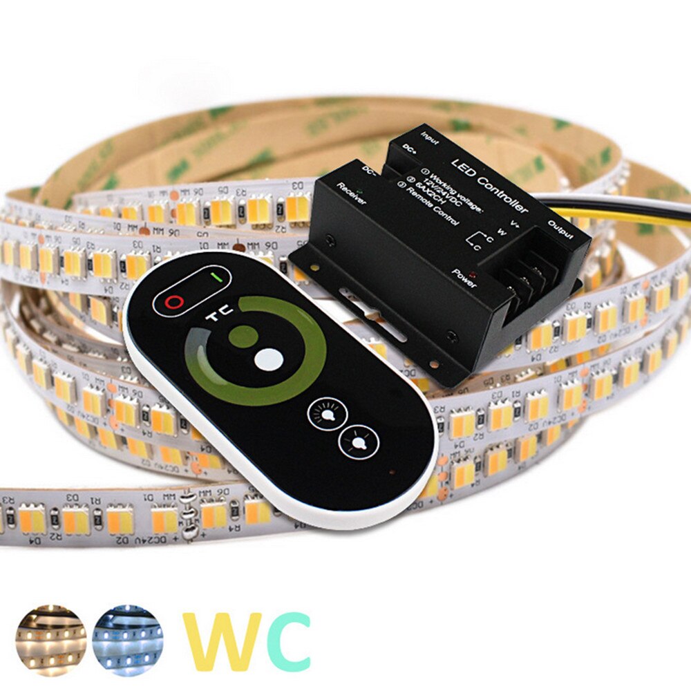 Farvetemperatur led controller lysdæmper  dc12-24v 12a 2 kanals trådløs touch rf fjernbetjening til kølig varm hvid led strip