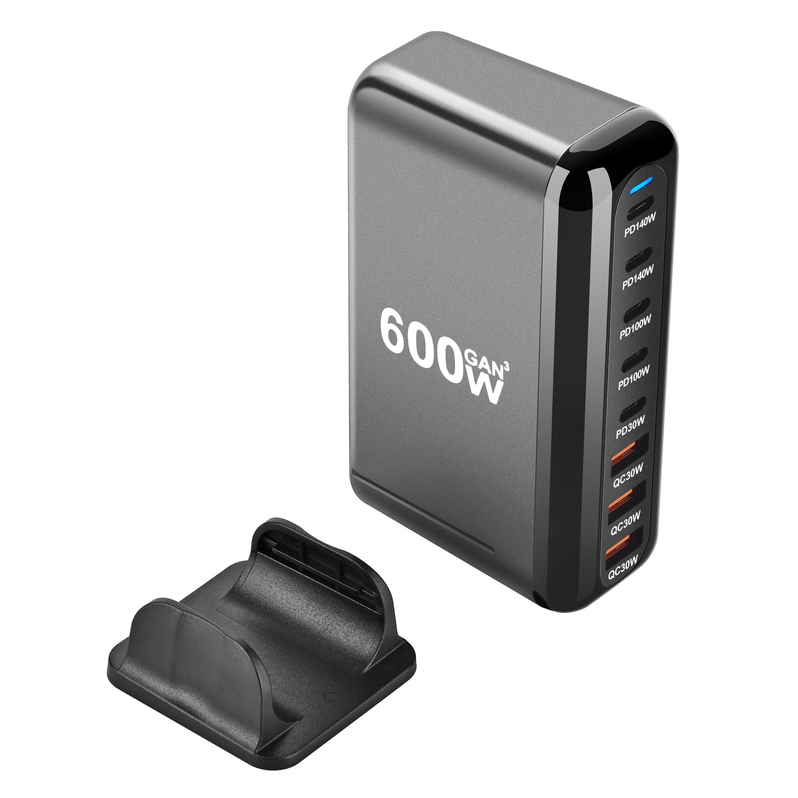 Novo carregador rápido 600w gan carga rápida 3.0 usb tipo c com 8 portas, carregador pd 5c3a para telefones e tablets, design portátil