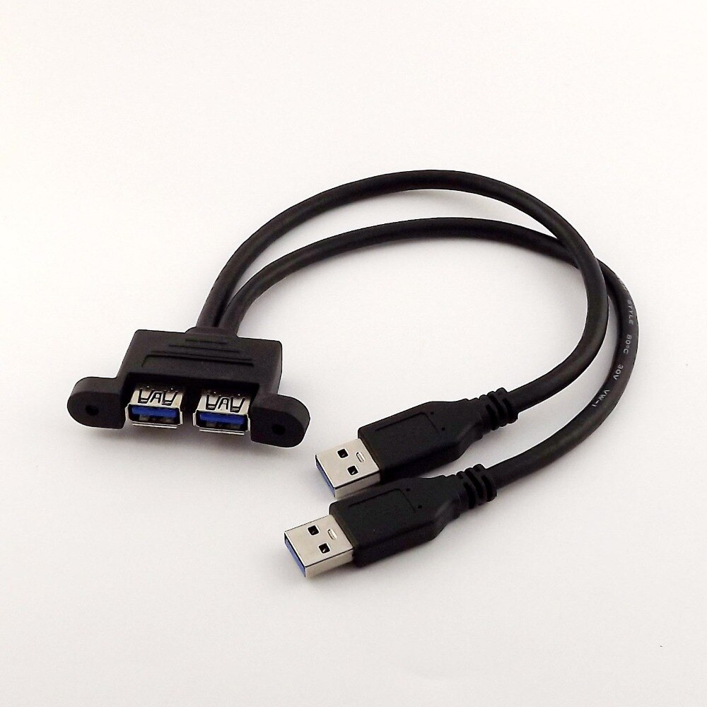 1 pcs Black Dual USB 3.0 A Male naar USB 3.0 Female Extension Schroef Panel Mount Kabel 30 cm/ 50 cm