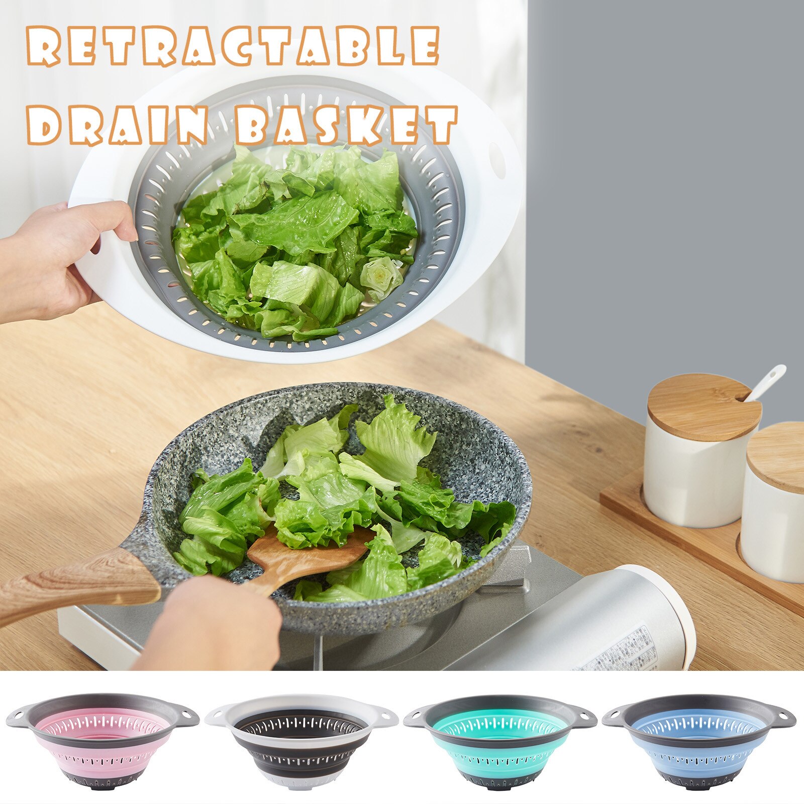 Passoire pliable avec poignées en plastique, outils de cuisine, panier de rangement pliable, accessoires de cuisine