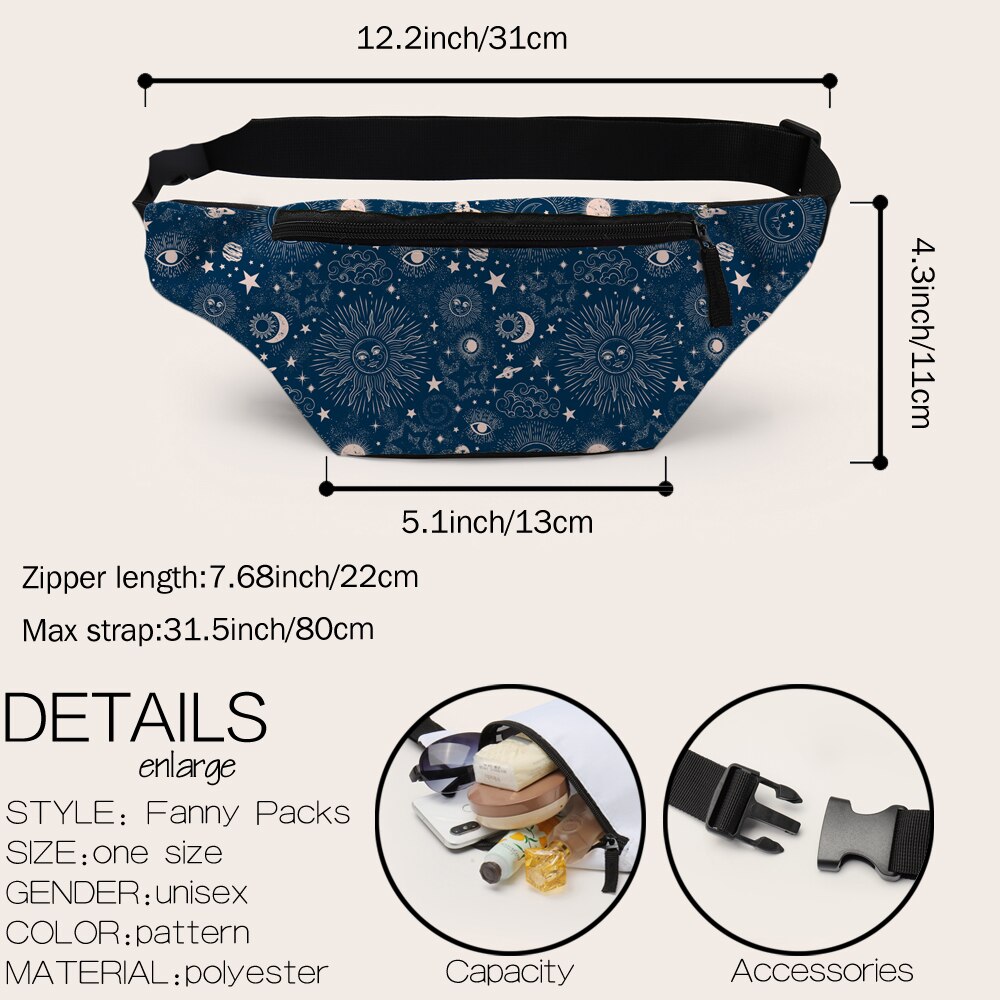 Deanfun Dames Mode Bum Bag Starry Patroon Taille Zakken Draagbare Telefoon Bag Blue Fanny Pack 18068