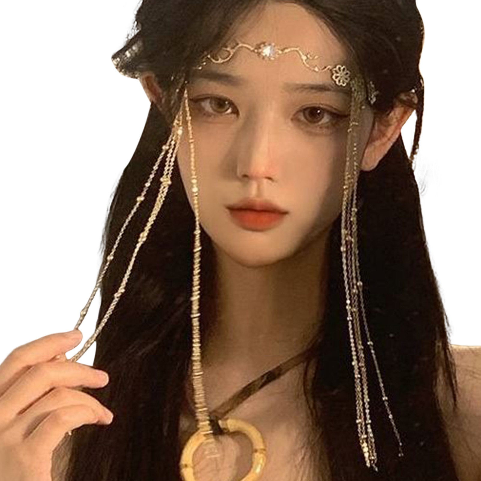 Accesorios para el cabello de joyería de lujo para mujer, cadena para la frente con borla de flores en forma de gota de agua, colgante para el cabello con piedras preciosas rojas sexys, horquilla: Rojo