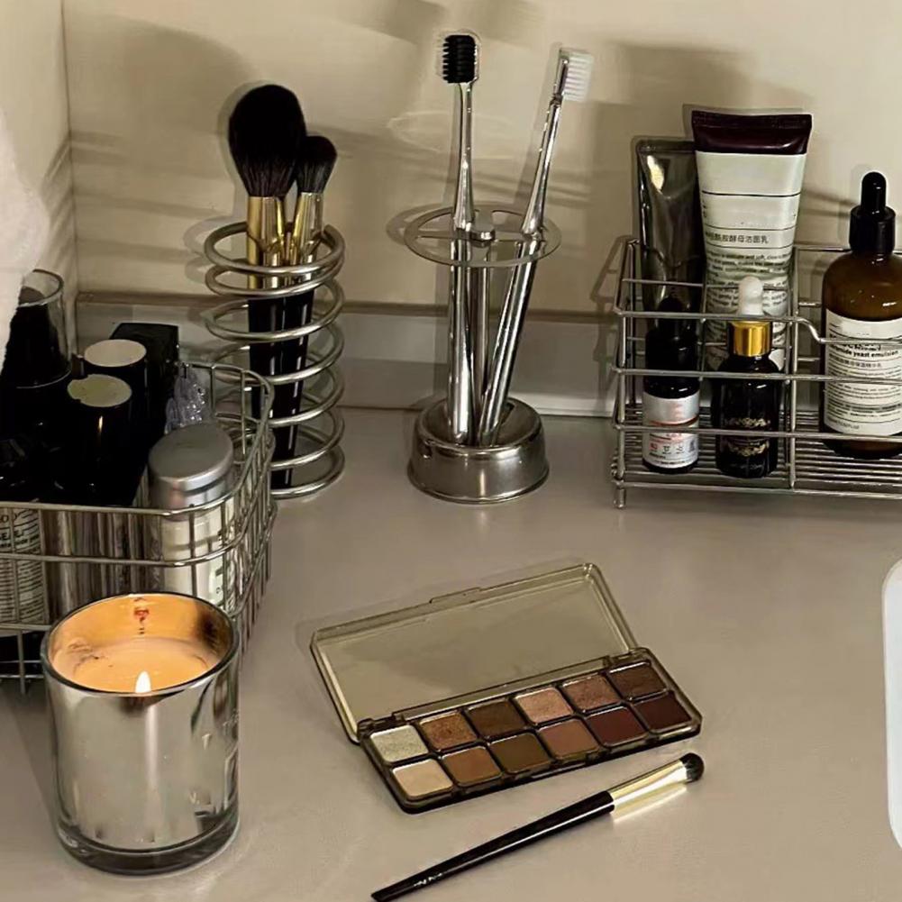 Elegante Metal Toothbrush Holder, Creme dental Maquiagem Brush Organizer, Tabletop Toothbrush Stand, Pen Holder, Forma de Primavera