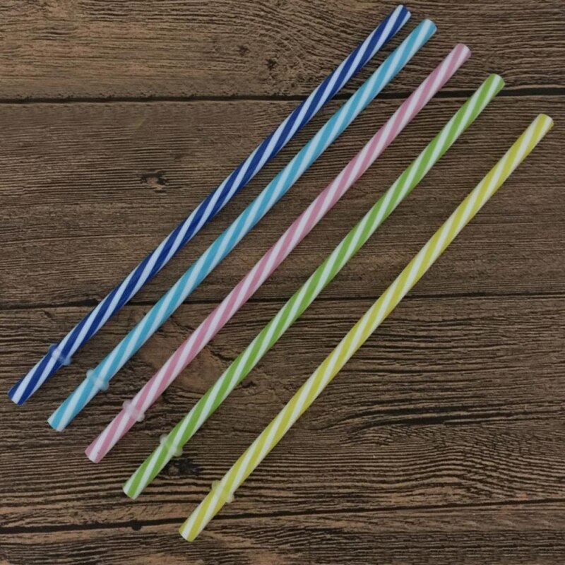 Paille en plastique Pp avec anneau, 19cm, couleur aléatoire, à rayures, dure, maçon alimentaire, 1 pièce
