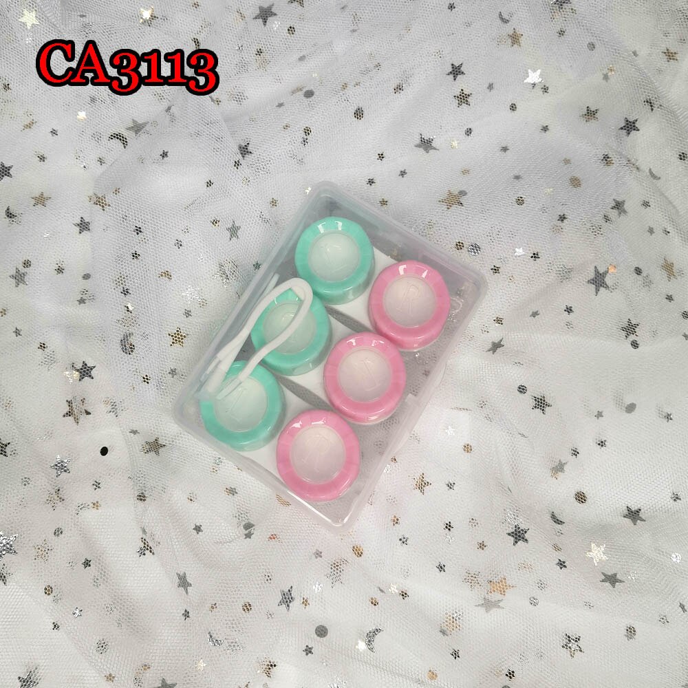 3Pcs Contact Lens Case Reizen Bril Lenzen Box Voor Unisex Ogen Care Kit Houder Container Ondersteuning Gif CA3113: 3113 greenpink