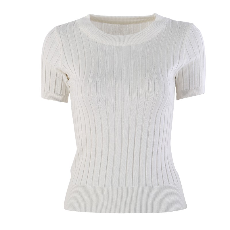 Women Slim Short-sleeved Sweater Women's Thin Section of Tight-fitting Suit Sweater: Beige