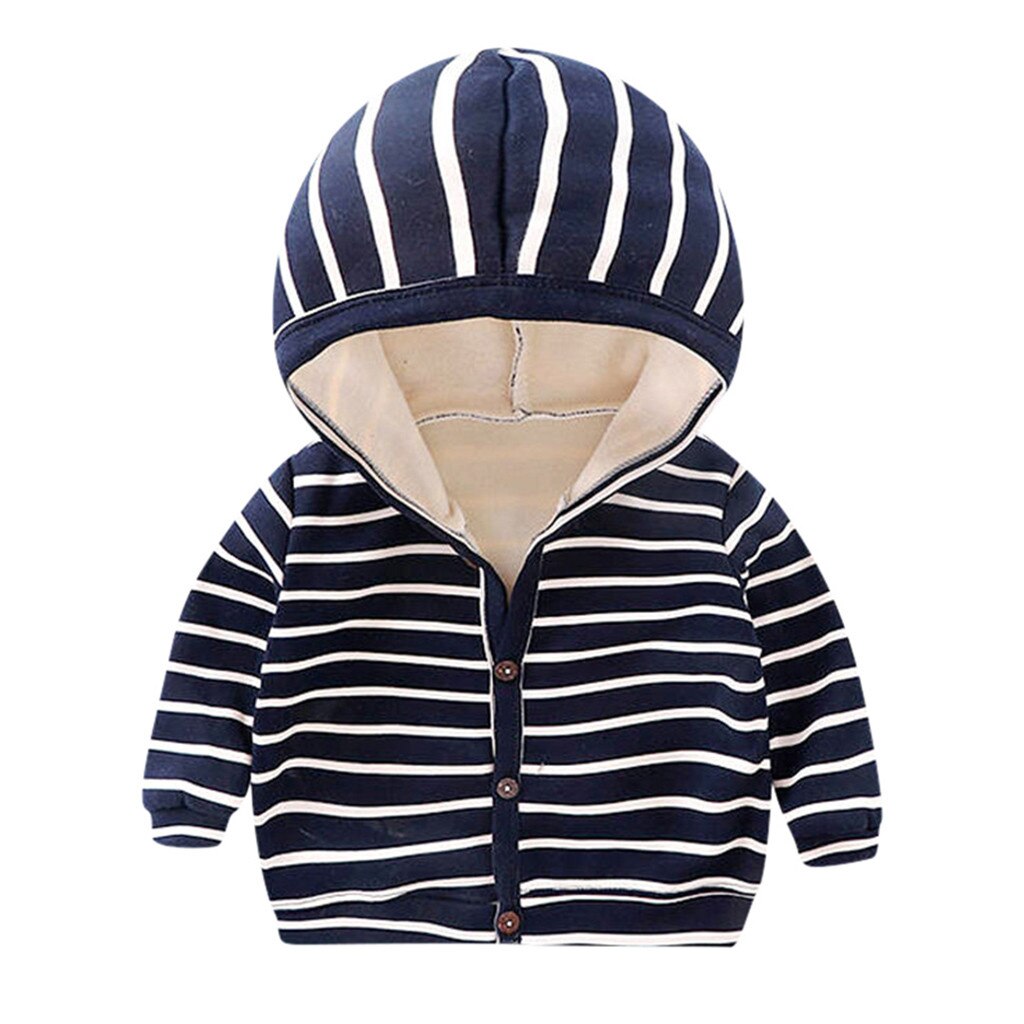 Peuter Kleding Vest Dikke Jas Baby Jongen Meisjes Lange Mouw Winter Gestreepte Winddicht Kapmantel Uitloper A1: Navy / 24M