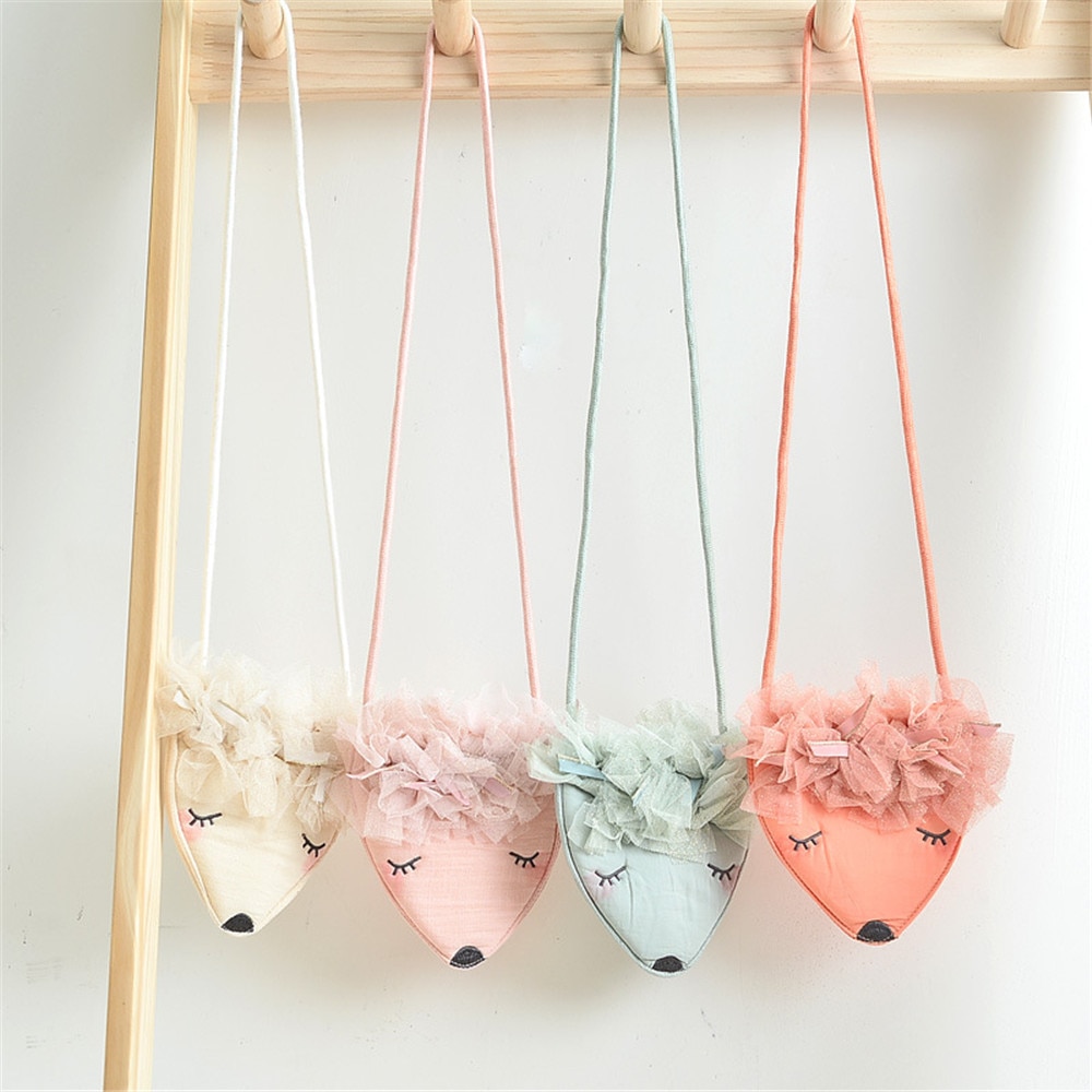 Children Girl Kids Coin Purse Bag Hobos Mini Small Cute Cotton Fabric Cartoon Fox Animal Solid Korean Accessories