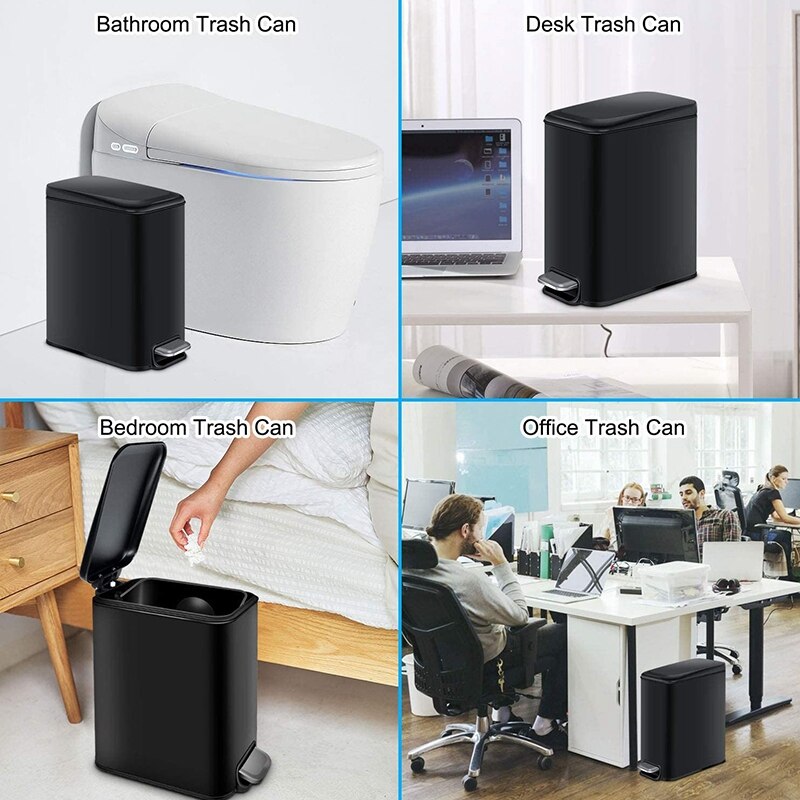 Rectangular Small Trash Can with Lid Soft Close, Bathroom Trash Can with Removable Inner Wastebasket