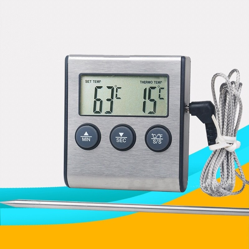 Keuken Voedsel Thermometer Digitale Probe Oven Vlees Thermometer Timer Voor Bbq Grill Vlees Barbecue Voedsel Koken Timing Alarm