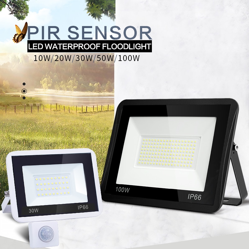LED Floodlight PIR Motion Sensor 10W 20W 30W 50W 100W 220V Waterproof IP66 Spotlight Reflector Focus Lamp Home Courtyard Outdoor