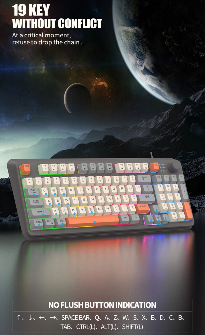 Teclado español con Ñ 94 teclas 90% Teclado árabe español con la Ñ ruso coreano USB con cable RGB Perilla de volumen de luz Ergonomía Oficina de juegos K82