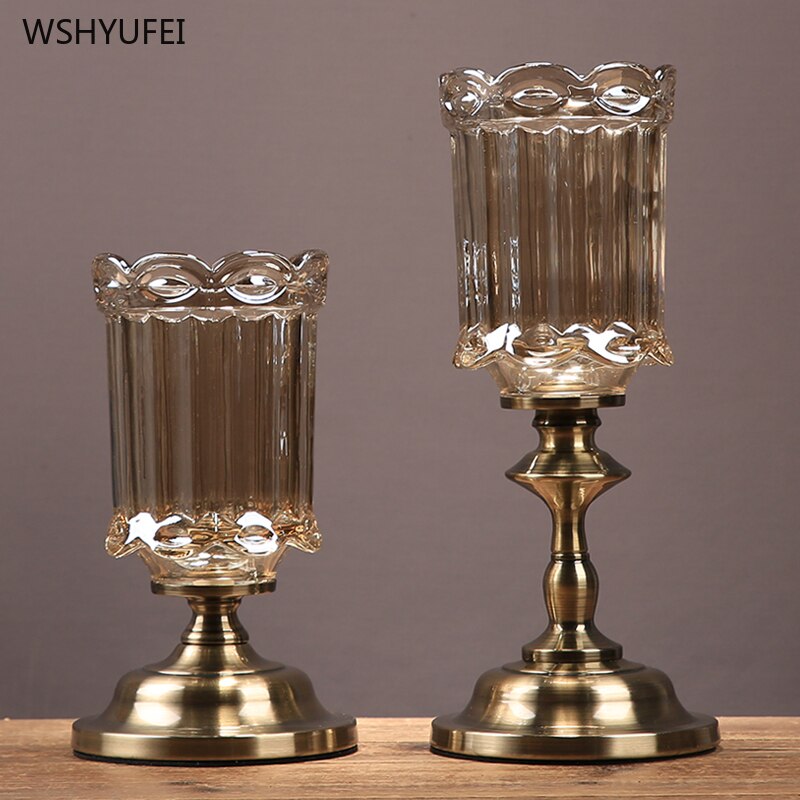 Bronse base brun krystallklar glass vase modell hjem tørr blomsterdekorasjon stuebord kunst blomsteroppsats