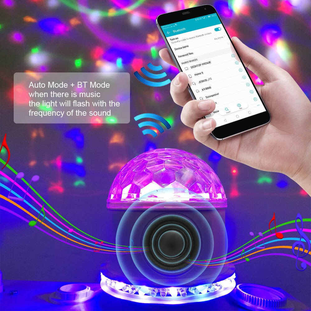 Mini Haut-Parleur Bluetooth Lumière DE Scène RVB Activé Automatique Magique Rotative Boule Disco DJ Lumière LED L'éclairage D'effet D'étape Six Modes