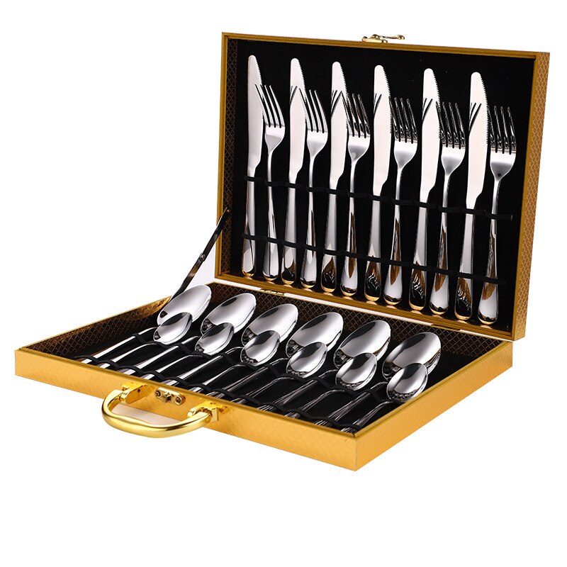 24 Stks/set Goud Bestek Zilverwerk Set Steak Mes Vork Lepel Theelepel Noble Wedding Party Reizen Thuis Luxe Bestek Set: C