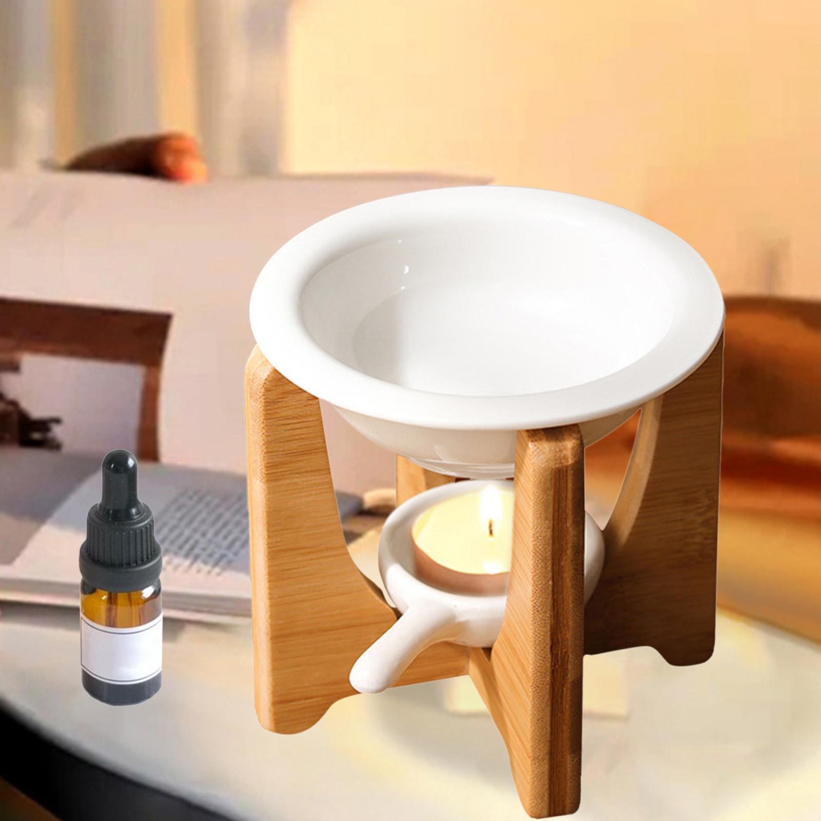 Keramische Kaarshouder Essentiële Olie Brander Diffuser Oven Warmer Theelichtje Kaars Houten Basis Lamp Porselein Woonkamer Decor: Light Grey