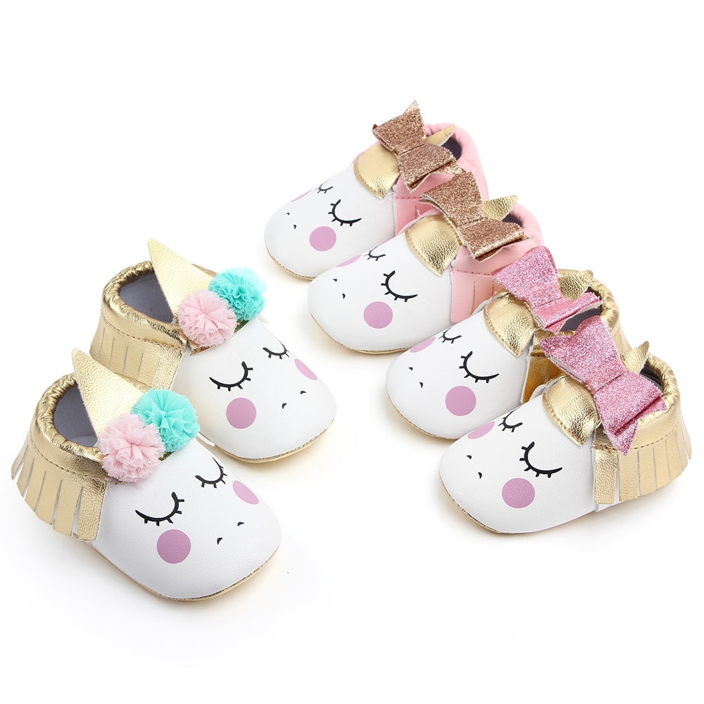 toddler baby girl flowers unicorn shoes plush PU shoes soft bottom crib shoes spring and autumn first step 0-18M