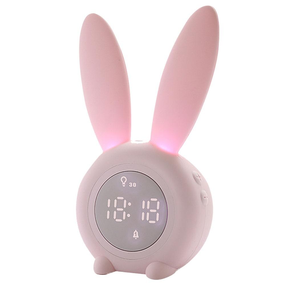 Rabbit Alarm Clock Led Digital Snooze Cartoon USB Electronic Clock Timed LED Night Light Alarm Clock: Pink